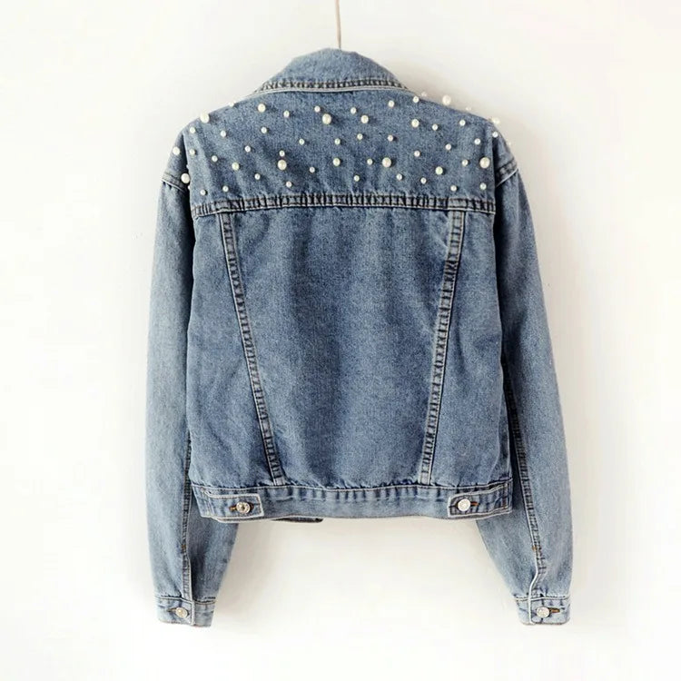 Denim Jeans Jacke mit Perlen für Damen