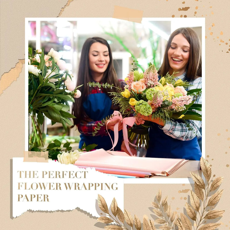 20 feuilles de papier d'emballage floral à bord doré, fournitures de bouquet de fleuriste colorées
