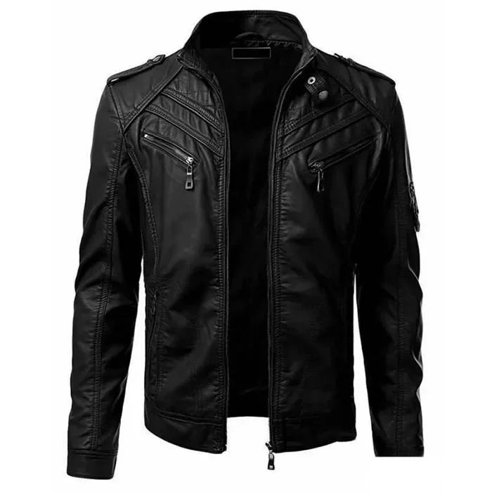 Herren Kunstleder Casual High-End-Mode Jacke mit Stehkragen