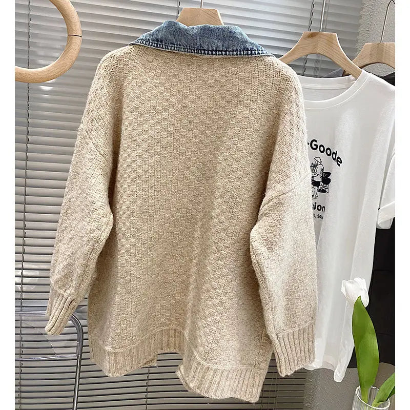 Autumn Winter Women Splicing Denim Women Long Sleeve Jean Jackets Female