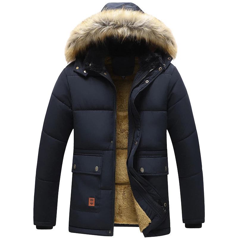 Klassische Casual Winter Fleece Parka Jacke für Herren, Winddicht und Kapuze