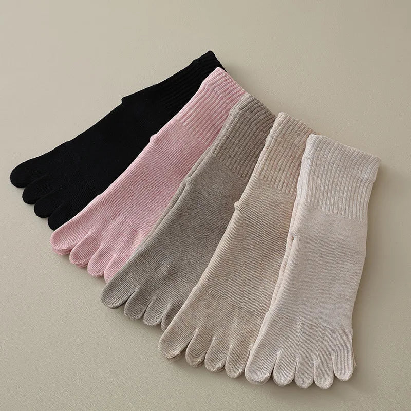 5 pairs of women's thick winter 5-toe terry socks cotton