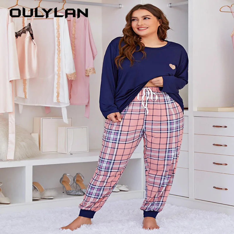 Damen Langärmliges Home Wear Set, Herbst Pyjama, Übergröße