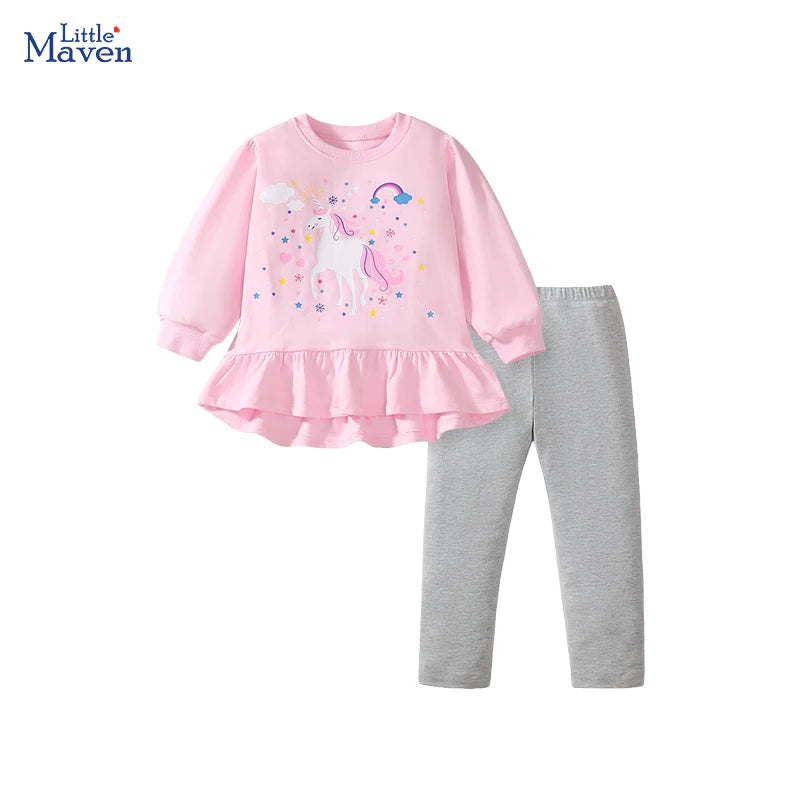 Little Maven Baby Mädchen Sweatshirt Top + Leggings Set Cartoon Einhorn