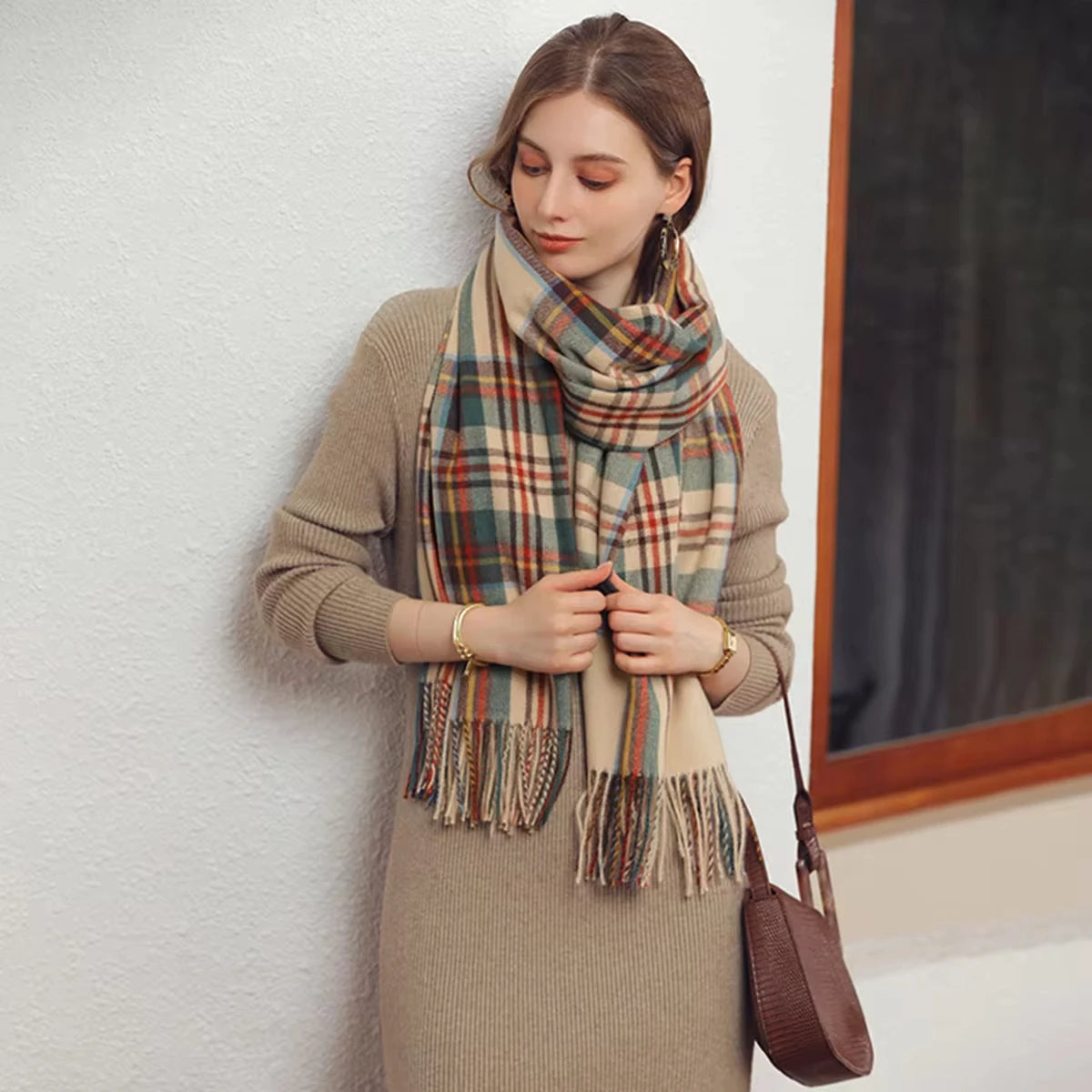 Damen schottischer Stil, Schottenkaro, warmer Schal kariert weich lang, Wickelschal