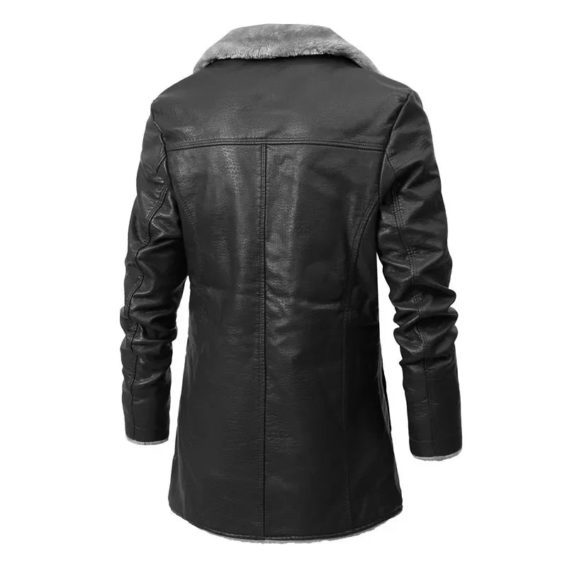 Men's Plush Leather Jacket Warm Winter Leather Coat