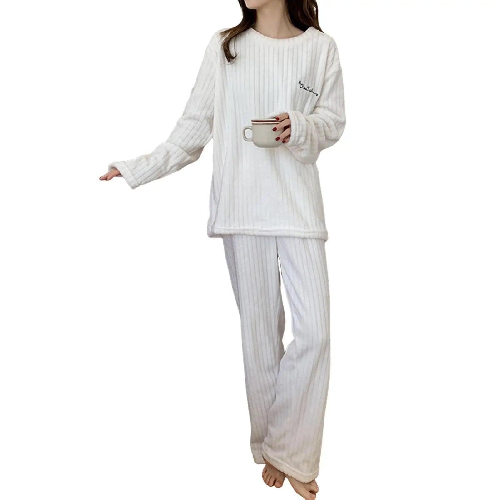 Weibliches Samt Pyjama Set Fleece Hosenanzug Nachtwäsche Loungewear