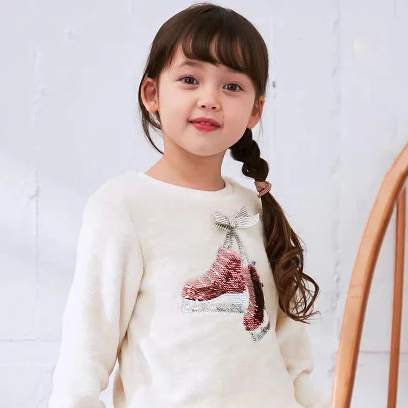 Little Maven - Sweat-shirt d'automne pour bébé fille avec chaussures à paillettes - Jolie polaire