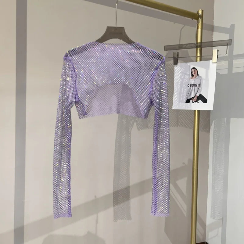 Women's Short Crop Top Mesh Clubwear Party Top