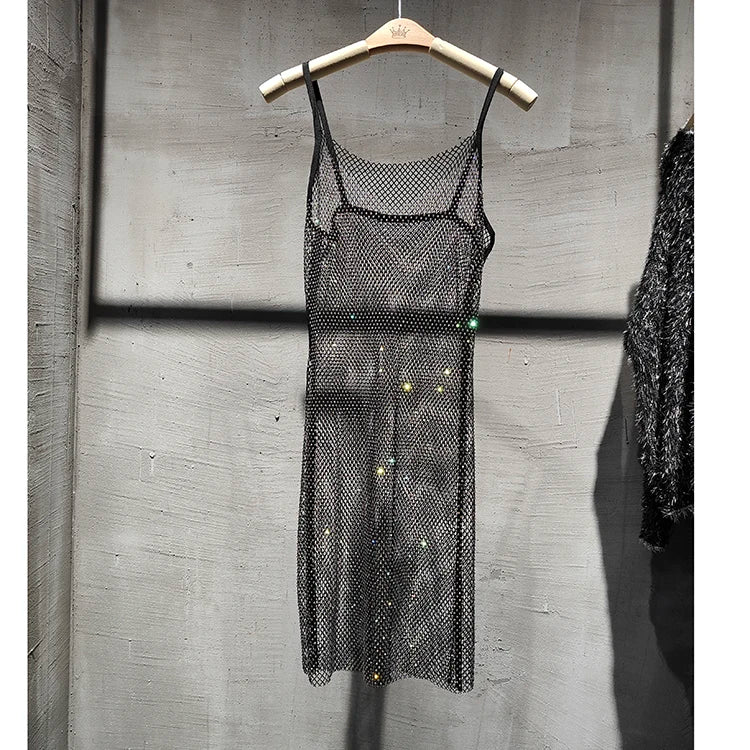Sexy funkelndes Diamanten Strass Mesh Damen Mini Kleid