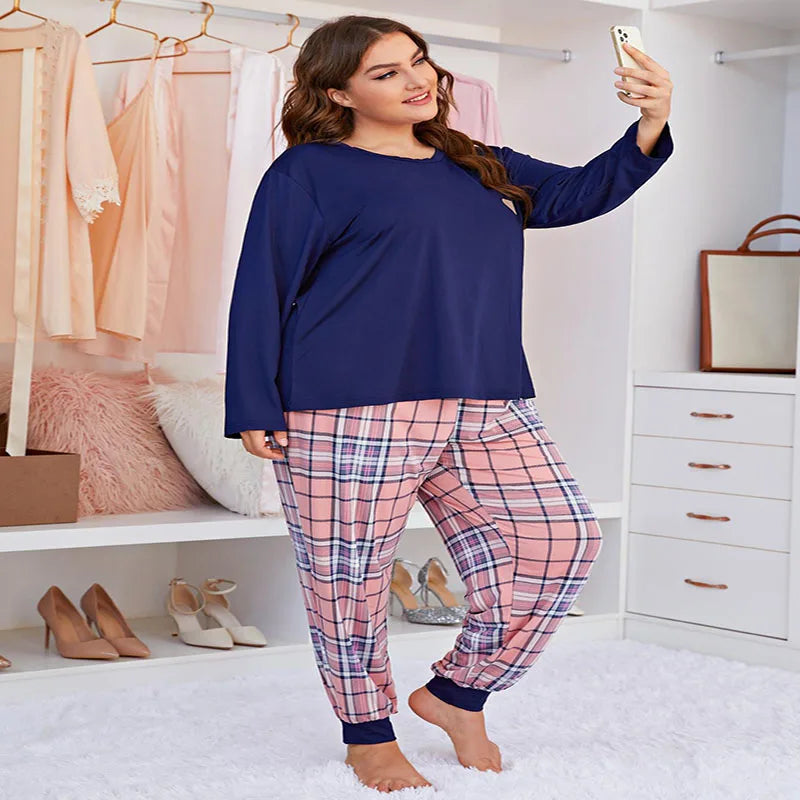 Damen Langärmliges Home Wear Set, Herbst Pyjama, Übergröße