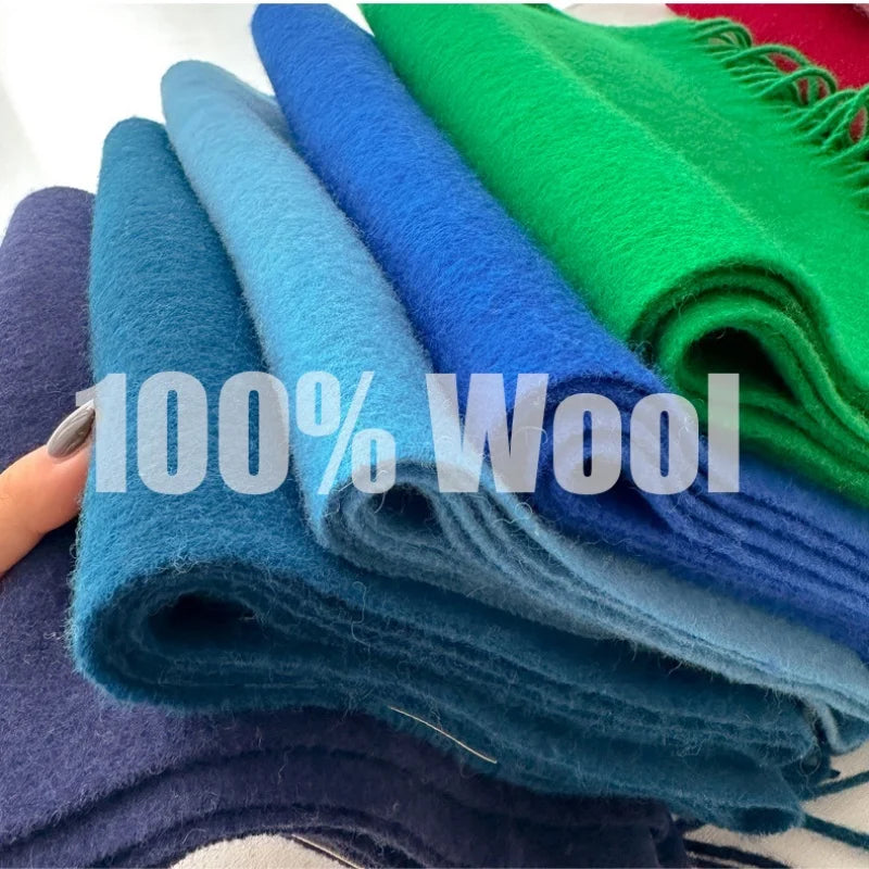 100% Wolle Winterschal für Damen Lange warme Kaschmirfeeling Hijab Solid