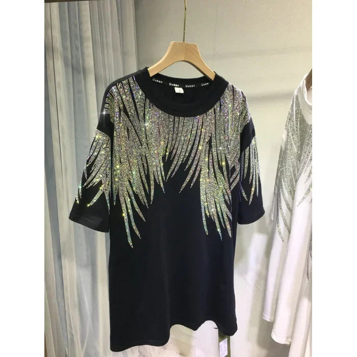 Damen Top T-Shirt mit Pailletten Print Tees, Übergröße