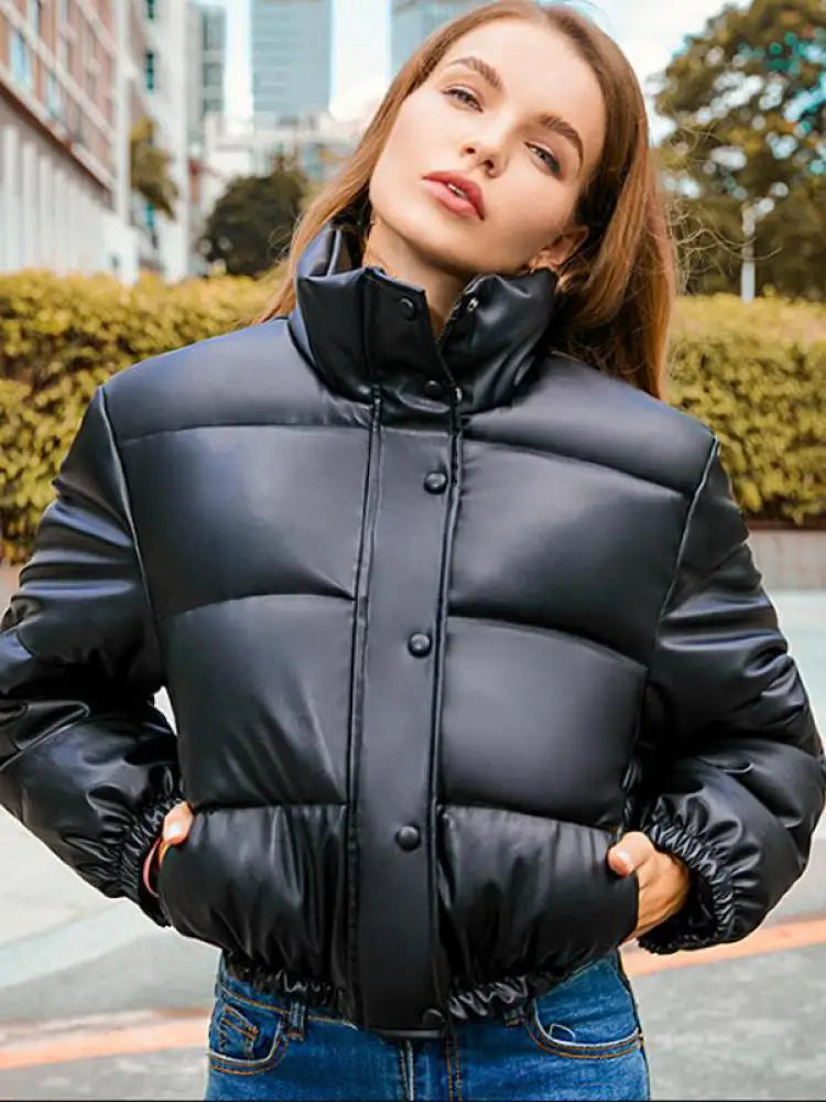 Damen kurze Puffer PU Jacke mit Sustans Füllung