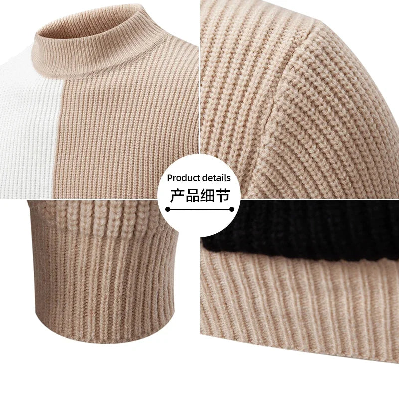 Men's stand-up collar sweater collage color