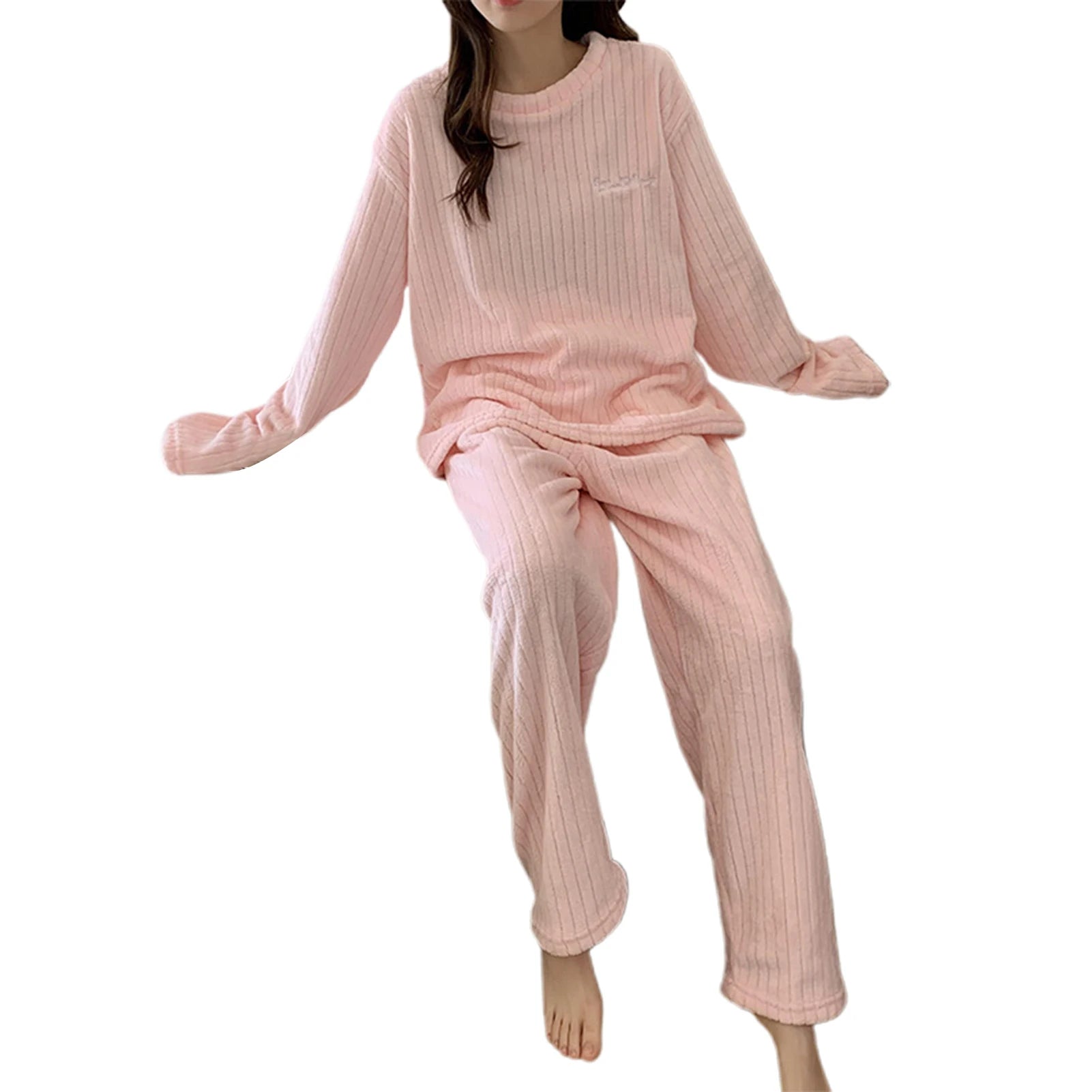 Weibliches Samt Pyjama Set Fleece Hosenanzug Nachtwäsche Loungewear