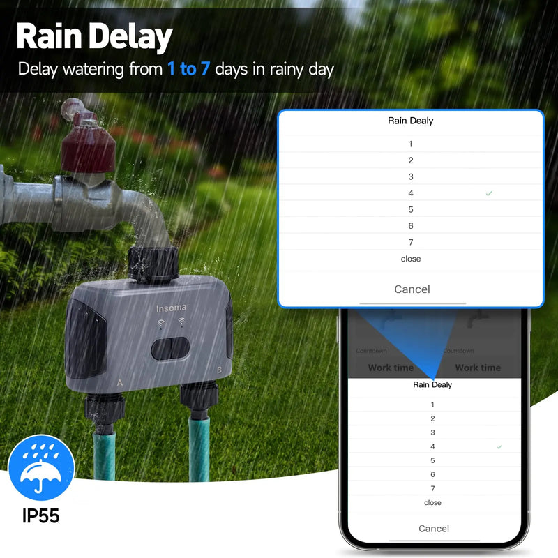 Insoma minuterie d'eau automatique avec WiFi Hube système d'irrigation d'arrosage de jardin à 2 sorties arroseur Compatible avec Alexa