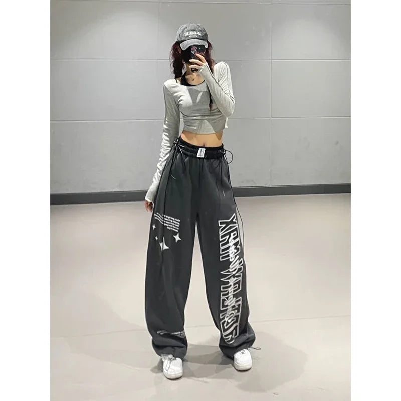 Korean high waist pants streetwear jogging pants women hip hop