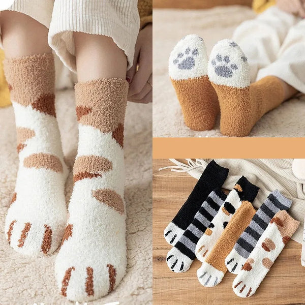 Plüsch Damen Socken Winter niedlichen Katzen Pfote Cartoon Baumwolle super weich