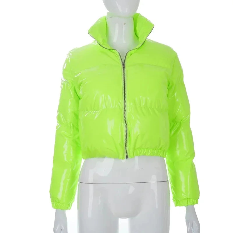 High Street Style Damen PU-Ledermantel Warm Puffärmel Revers