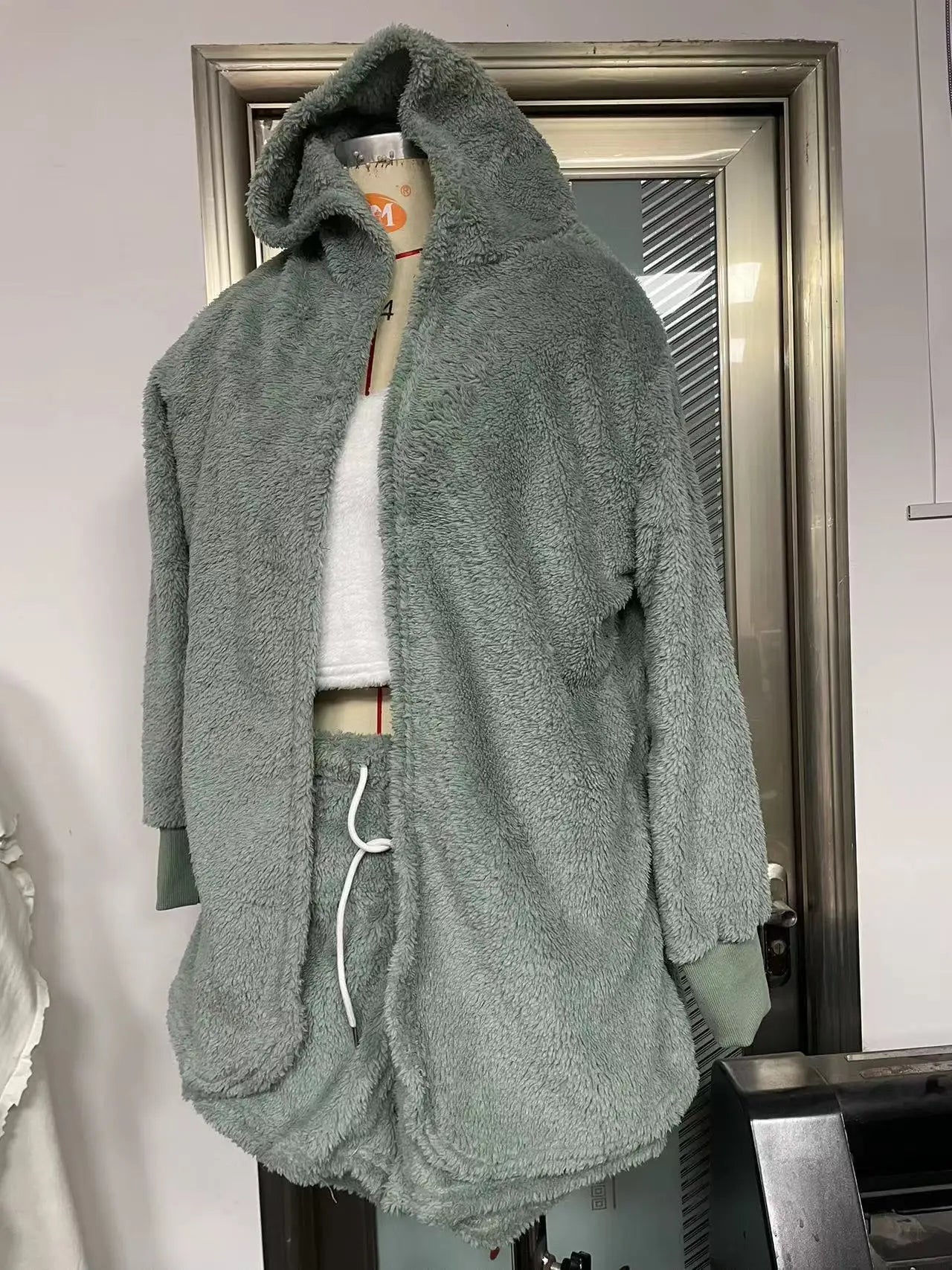 Women's 3 Piece Fluffy Winter Pajama Set Crop Tops and Loose Shorts, Plus Size