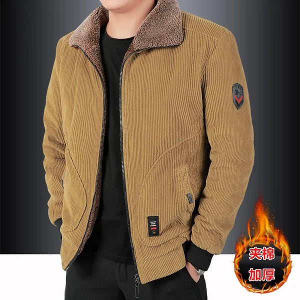 Dicke Herren Cargojacke Cord Fleece Windbreaker Parkas