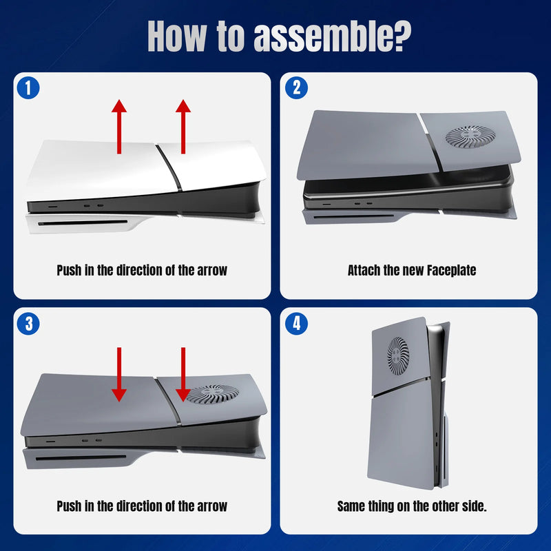 PS5 Graue Frontplatte mit Lüftungsschlitze für PS5, schlanke Hartplastik-Seitenteile, Ersatzabdeckung für Playstation 5