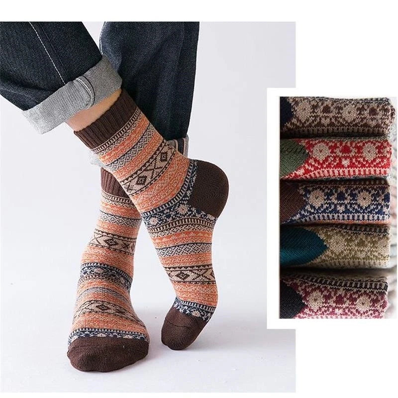 5 Paar Retro-Stil Herren Winter Socken dicke warme Komfort Baumwolle