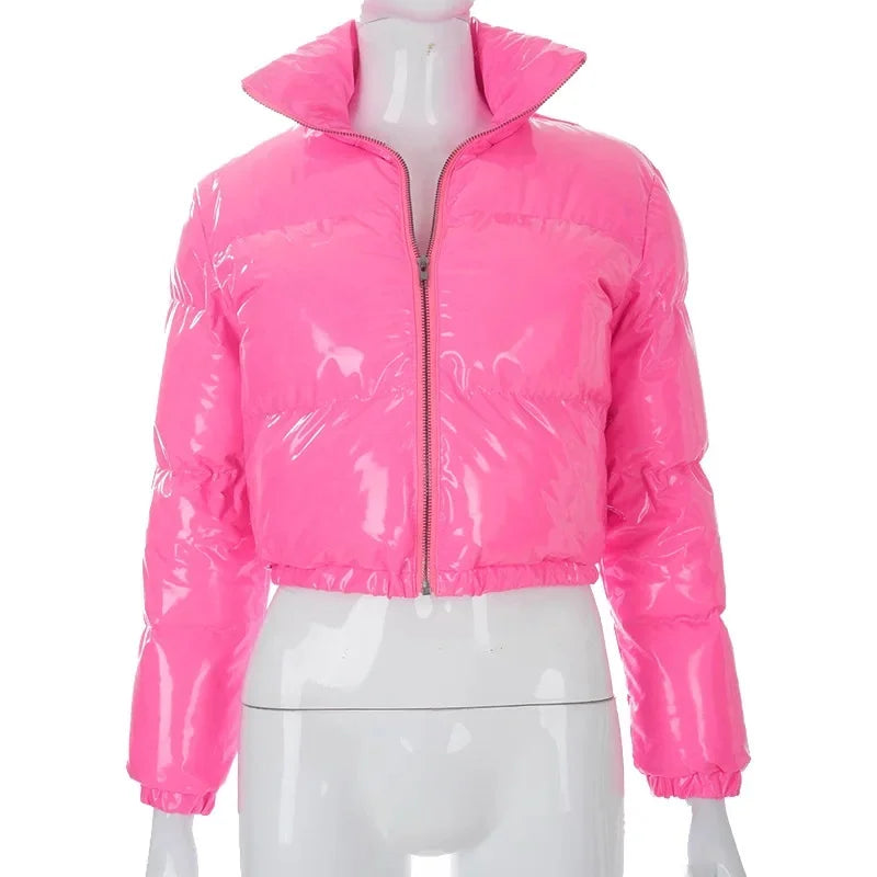 High Street Style Damen PU-Ledermantel Warm Puffärmel Revers