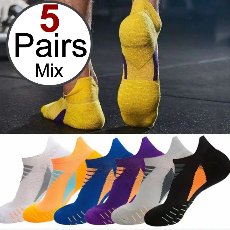 5 paires de chaussettes de sport de course unisexes, chaussettes de sport bateau antidérapantes à séchage rapide