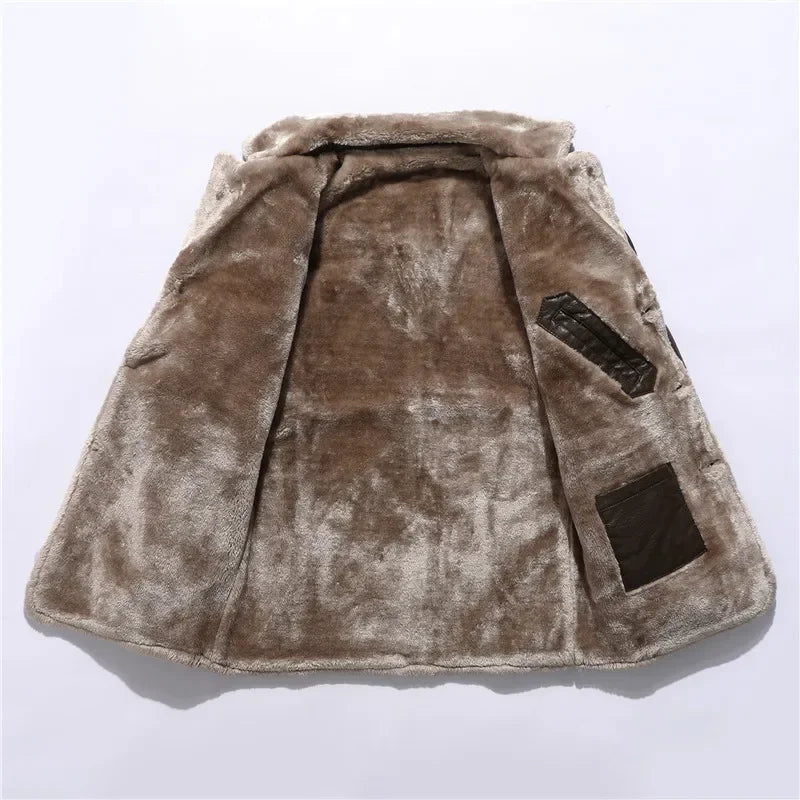 Herren Plüsch Lederjacke Warmer Winter Ledermantel
