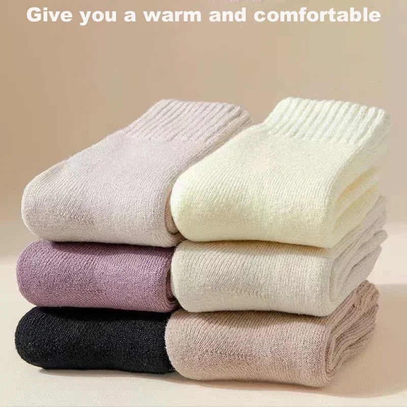 3 Paar Damen Socken Wolle Herbst Winter warmer Schnee Markron Farbe dicken Plüsch