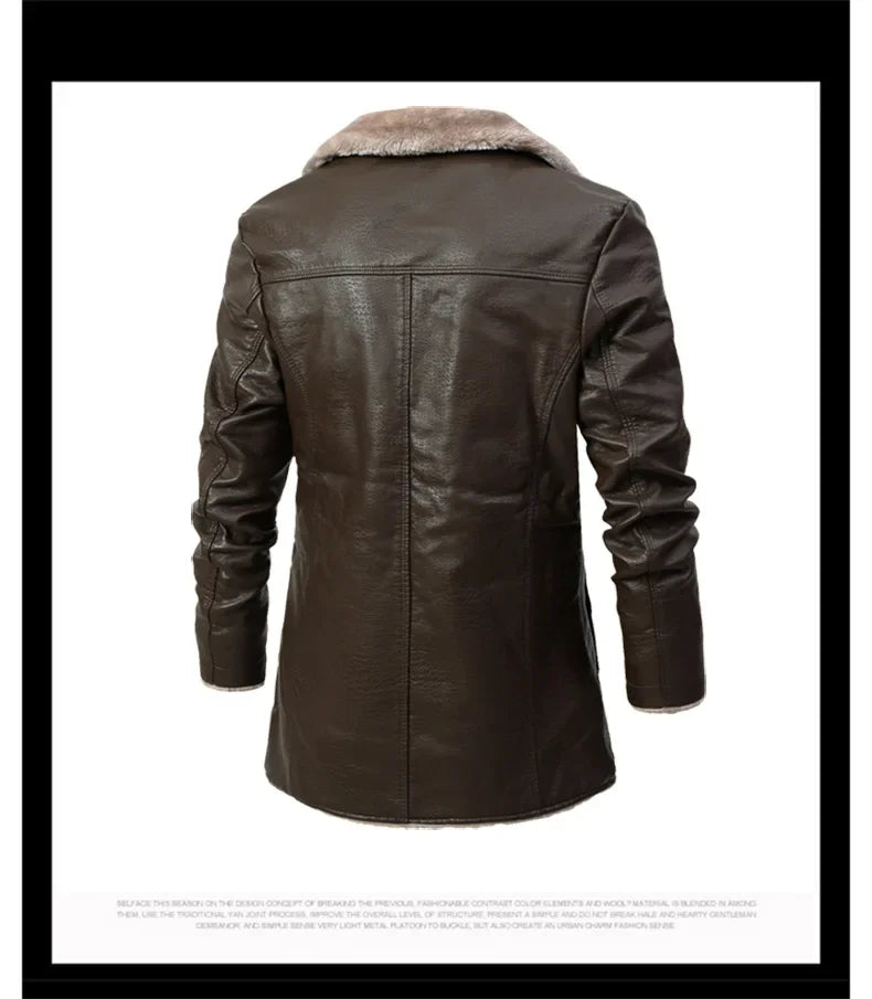 Herren Plüsch Lederjacke Warmer Winter Ledermantel