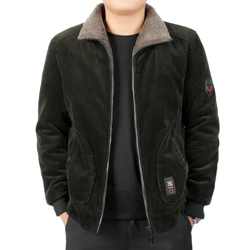 Thick Men's Cargo Jacket Corduroy Fleece Windbreaker Parkas