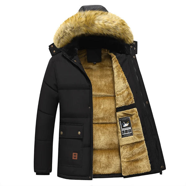 Klassische Casual Winter Fleece Parka Jacke für Herren, Winddicht und Kapuze