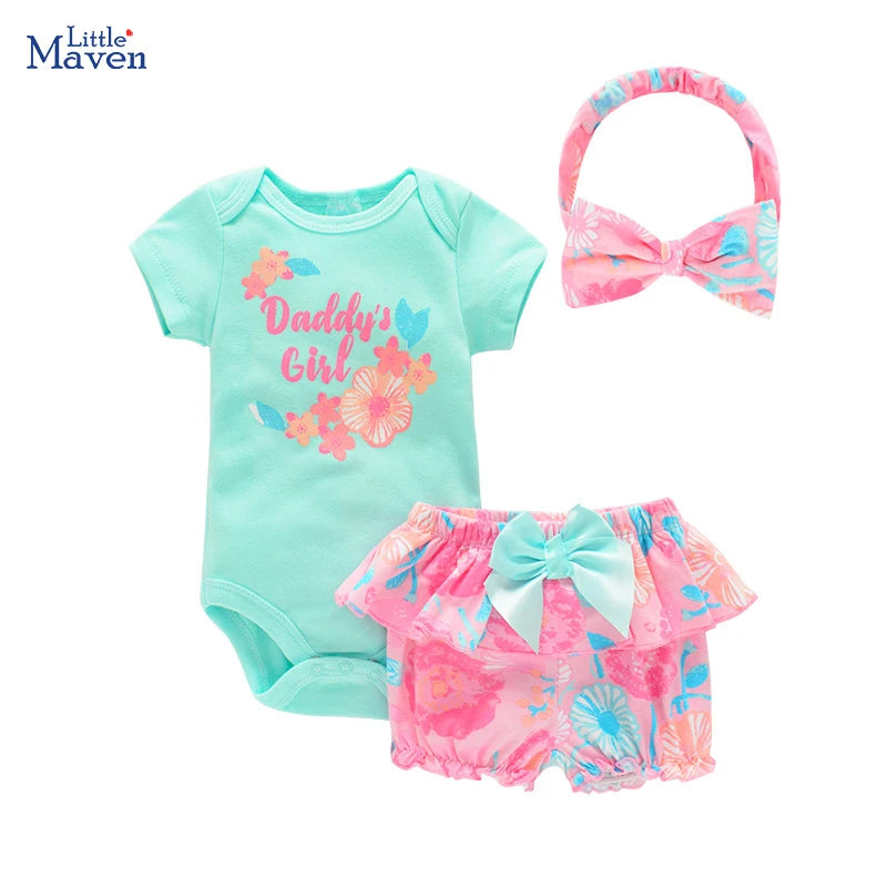 Little Maven - Baby Mädchen Cartoon Blumen Strampler für Neugeborene 3-teiliges Set Sommer 