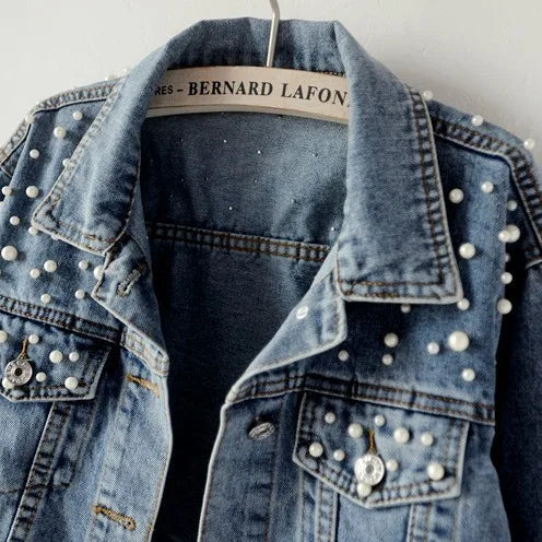 Denim Jeans Jacke mit Perlen für Damen