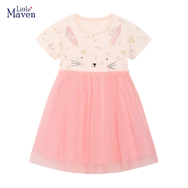 Little Maven Baby Mädchen einteiliges Party Mesh Kleid Cartoon Kaninchen Prinzessin