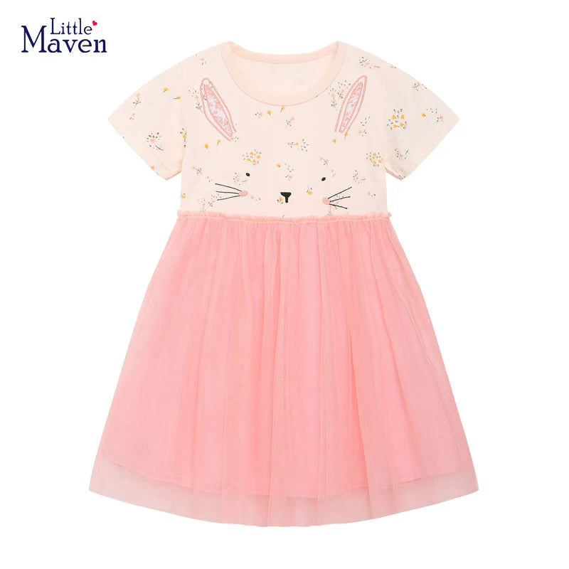 Little Maven Baby Mädchen einteiliges Party Mesh Kleid Cartoon Kaninchen Prinzessin