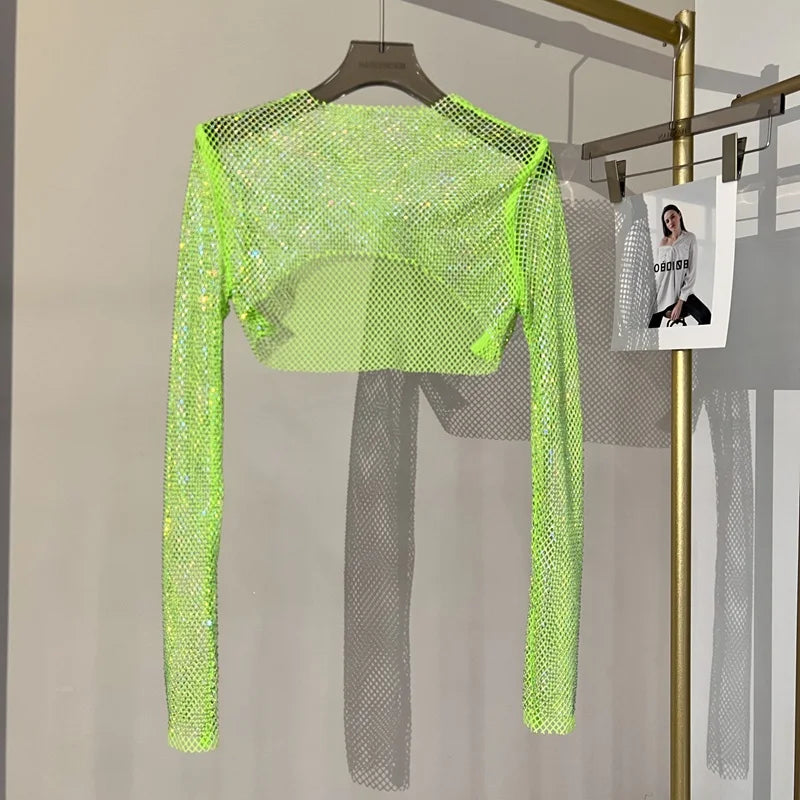Women's Short Crop Top Mesh Clubwear Party Top
