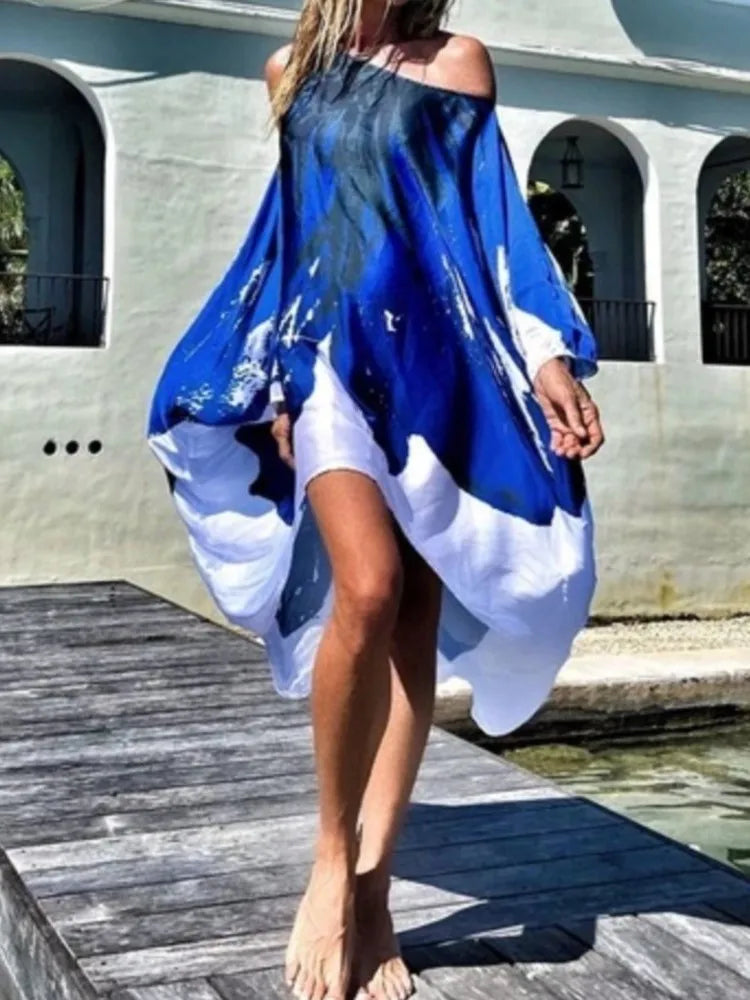 Langes One Shoulder Strand Sommer Kleid