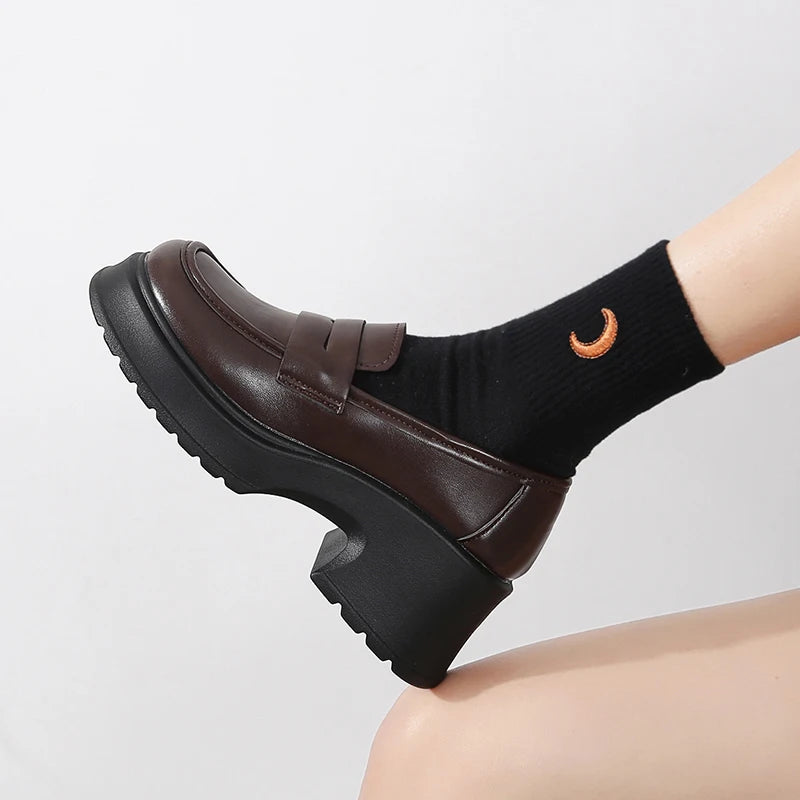 Damen Slip On Plateau Mary Jane Schuhe, japanische Jk-Uniform, Lolita-Schuhe, britischen Stil