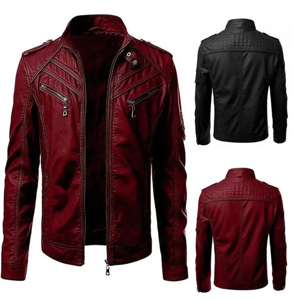 Herren Kunstleder Casual High-End-Mode Jacke mit Stehkragen