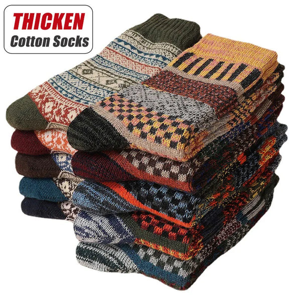 5 Paar Retro-Stil Herren Winter Socken dicke warme Komfort Baumwolle