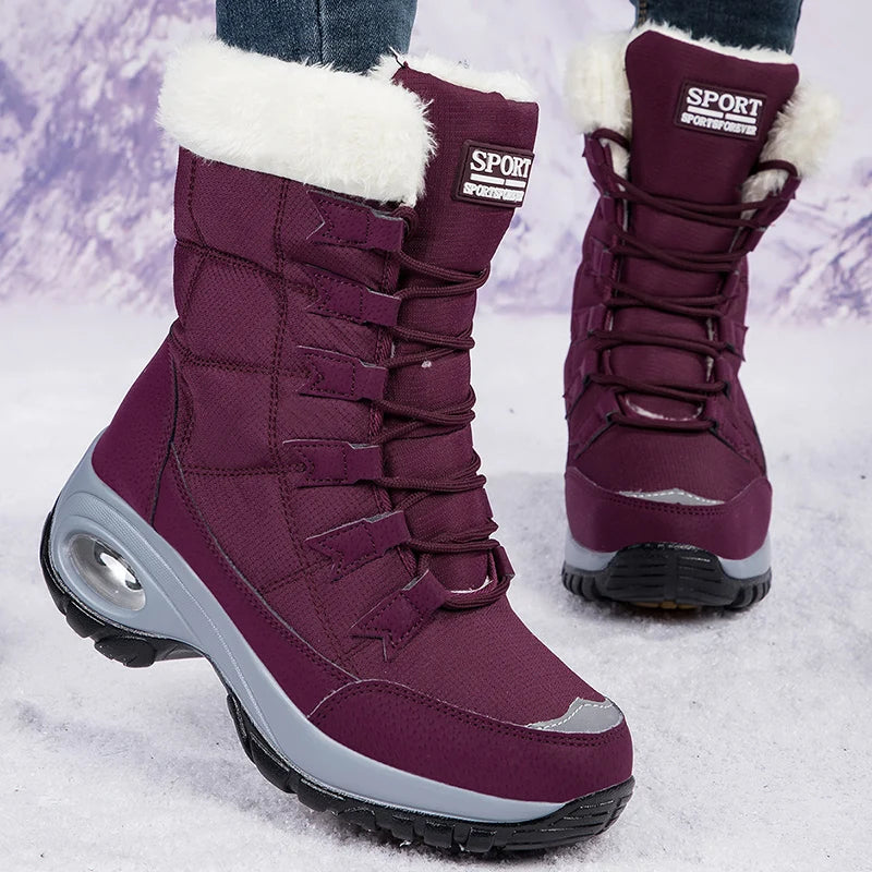 Chaussures d'hiver en coton et peluche pour femmes, bottes de neige antidérapantes à grande plateforme