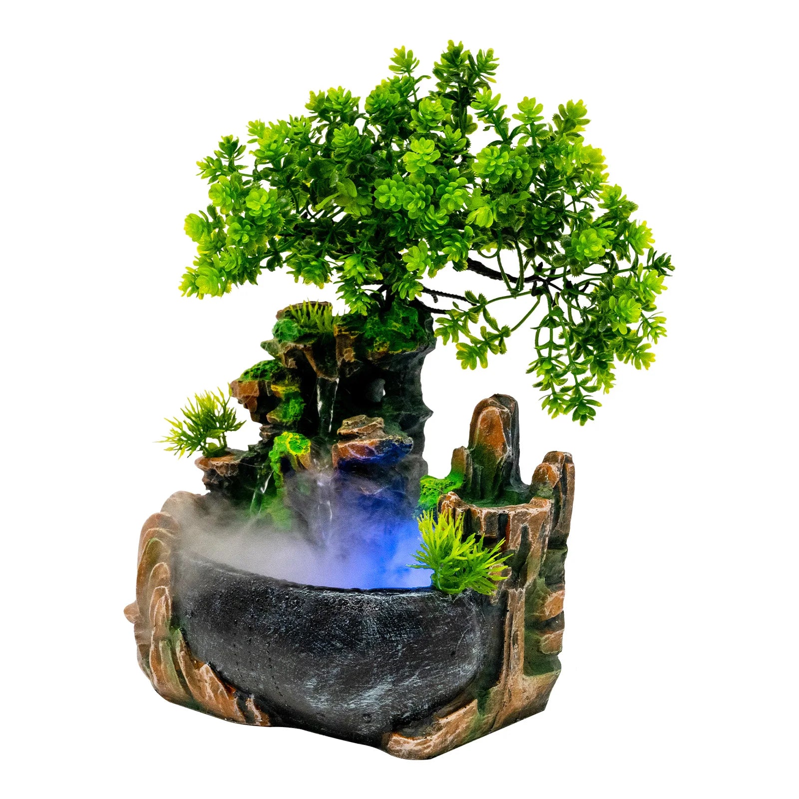 Relax Wellness Wasserfall-Luftbefeuchter für ein angenehmes Raumklima, Zimmerbrunnen mit Landschafts-Relief