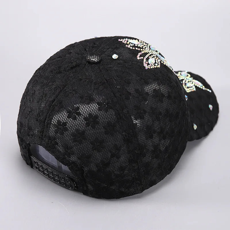 Damen Baseball Caps Spitze Strass Atmungsaktive Mesh Snapback Hut Hip Hop