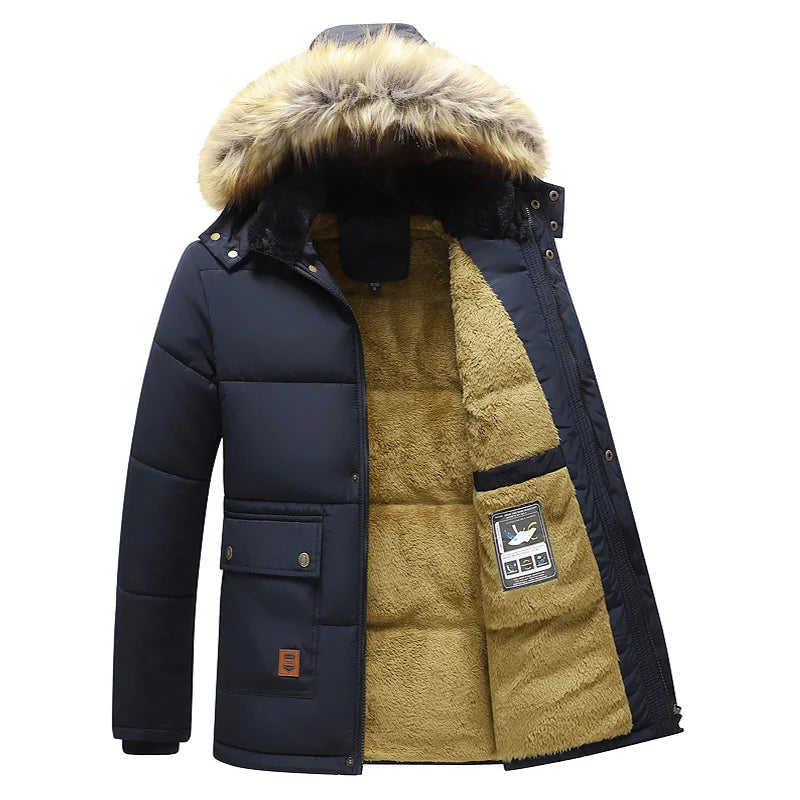 Klassische Casual Winter Fleece Parka Jacke für Herren, Winddicht und Kapuze