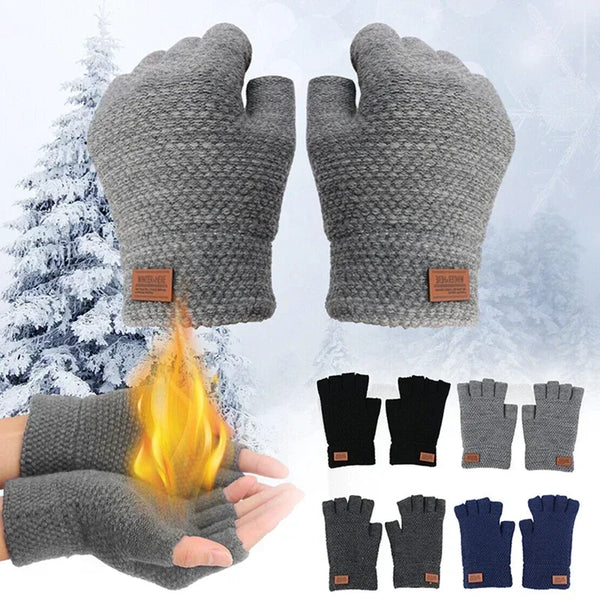 Fingerlose Winter Handschuhe für Herren gestrickt dicke Wolle