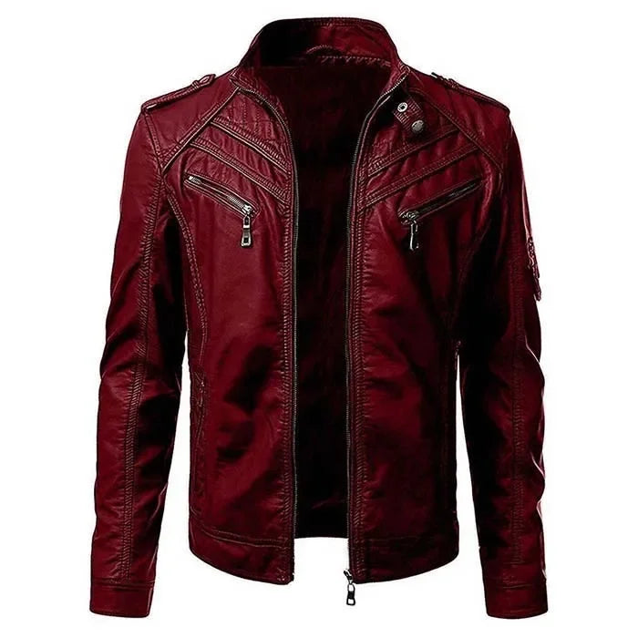 Herren Kunstleder Casual High-End-Mode Jacke mit Stehkragen